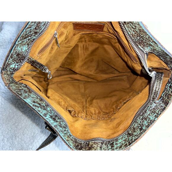 Patricia Nash Turquoise Tooled Italian Leather Tote bag - Picture 6 of 9